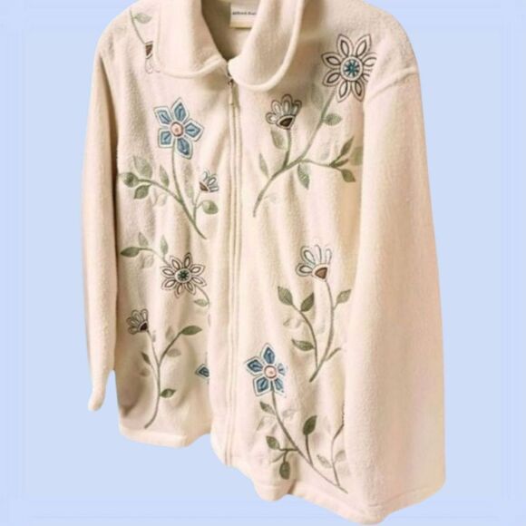 ALFRED DUNNER Women's New  Plus Size cream fuzzy warm floral Jacket 1X - Picture 3 of 11